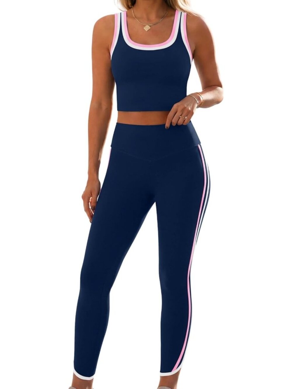 Stylish Women's Workout Set - Tank Top & High Waist Leggings for Yoga & Pilates